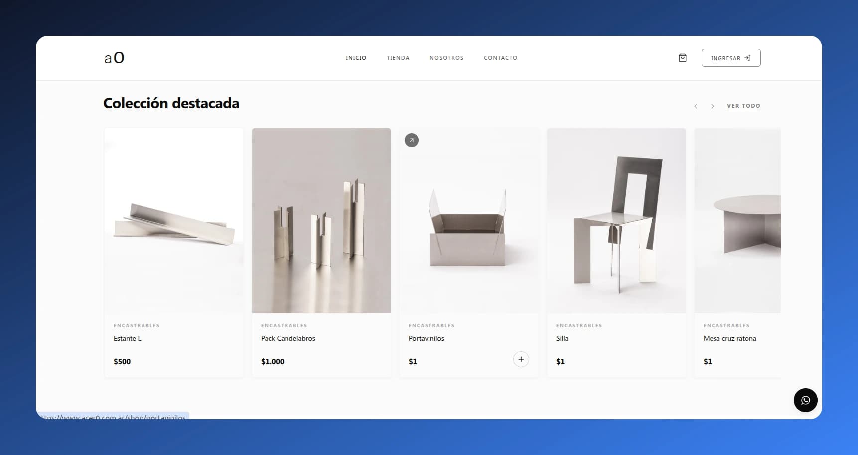 Checkout screen of the a.cer0 e-commerce platform